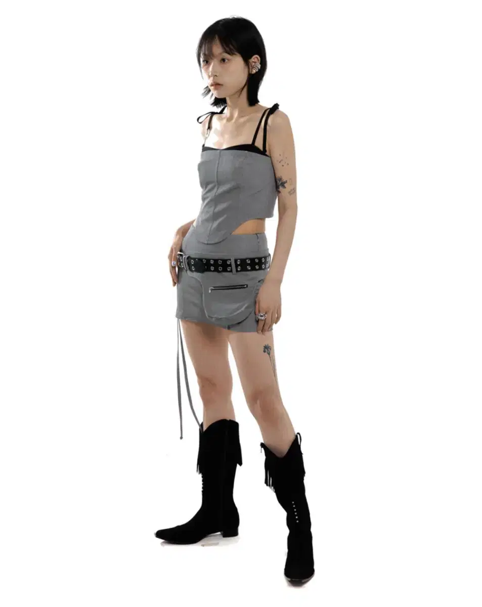 【Kashiko】Layered Corset Cargo Belt Long Skirt セットアップ Kashiko】Layered Corset Cargo Belt Long Skirt セットアップ